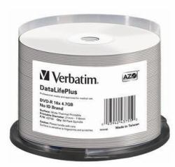 Verbatim DataLifePlus 4,7 GB DVD-R 50 pieza[s] (DVD-R AZO 4.7GB 16X DL+ WHITE - WIDE THERMAL PRINTABLE - SURFACE NO-ID [50 PACK] DataLifePlus, DVD-R, Spindle, 50 pc[s], 4.7 GB - Warranty: 24M)