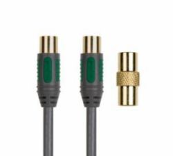 Peerless Coax plug-Coax socket with adaptor, 5m cable coaxial Verde, Gris, Plata (AL-AC05 - 5m Aerial Cable Coax Plug To Coax Socket + Adapter)