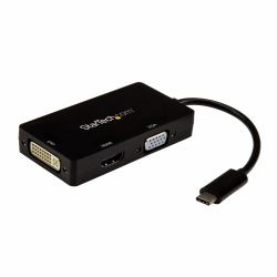 StarTech.com Adaptador USB-C de Vídeo Multipuertos - 3en1 - 4K 30Hz - Negro (USB C MULTIPORT ADAPTER DONGLE - TYPE-C TO HDMI VGA DVI CONVERTER)
