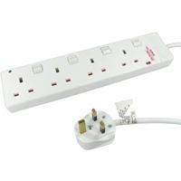 target 2m 4 Gang Surge Protected LED Indicator Individually Switched UK Mains Extension - White