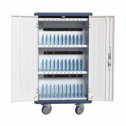 Techly I-CABINET-30DUTY carrito y armario de dispositivo portátil Carro de gestión y carga para dispositivos portátiles Blanco, Azul 