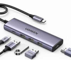 Ugreen 15596 base para portátil y replicador de puertos Alámbrico USB 3.2 Gen 1 [3.1 Gen 1] Type-A + Type-C Aluminio 